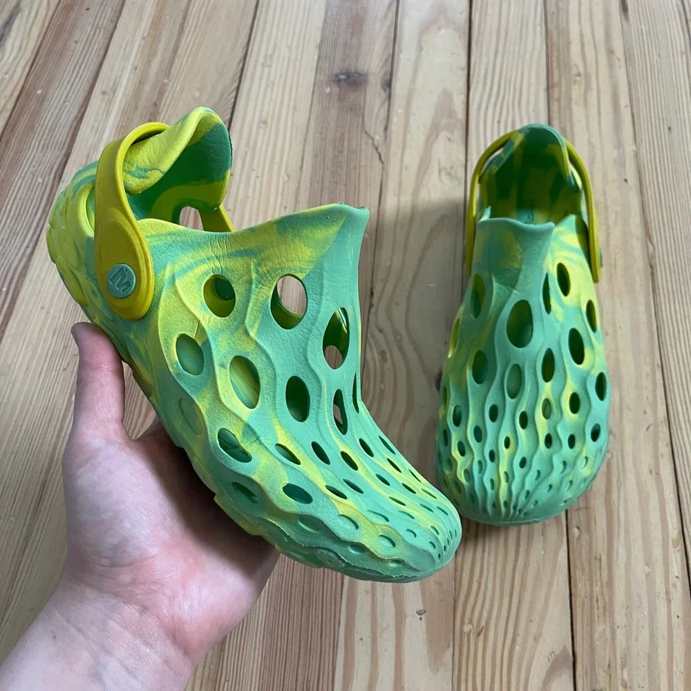 Merrell Hydro Moc Kids Green Yellow Marbled Water Shoes Clogs Size 4 MRS-1480-1